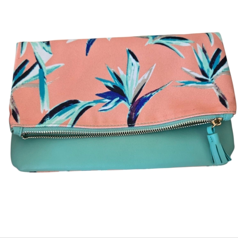 Rachel Pally Floral Coral and Teal Clutch